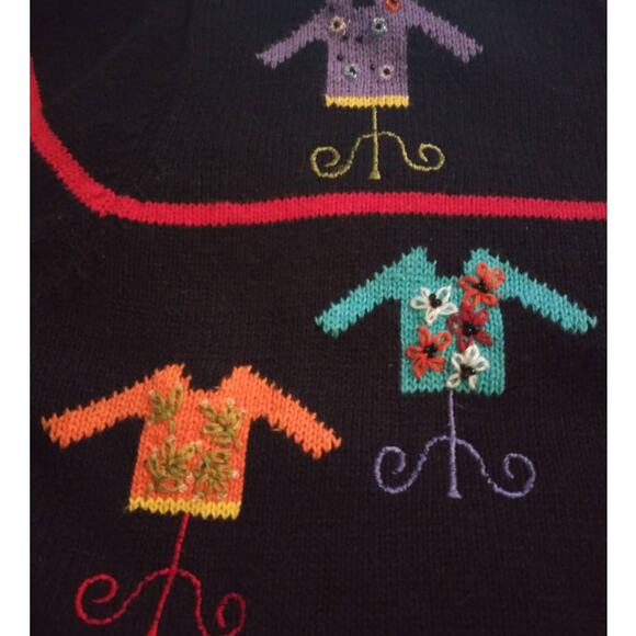 Terazzo Black Striped Sweater Print Button Front Grandma Knit Cardigan Sz Large - Picture 5 of 8